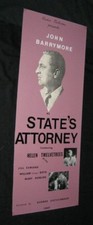 Original Hand Made Insert JOHN BARRYMORE STATE'S ATTORNEY Helen Twelvetrees