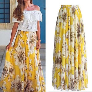 Femmes Jupe Longue Mousseline Soie Imprimé Floral Ruché Été Plage 