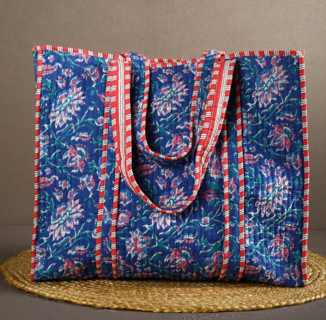 Indian handmade quilted reversible tote bag gifting for her cotton
