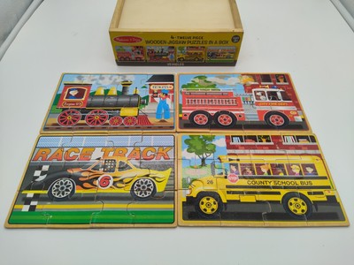 Melissa And Doug Vehicles 4-in-1 Wooden Jigsaw Puzzles In A 