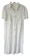 Vintage Blue Floral Long Nightgown Lace Trim Night Dress Gown Cottagecore Granny