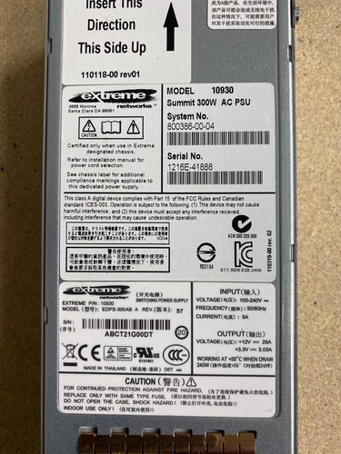 Extreme Networks  10930  X460 300W AC Power Supply PSU - Picture 2 of 2