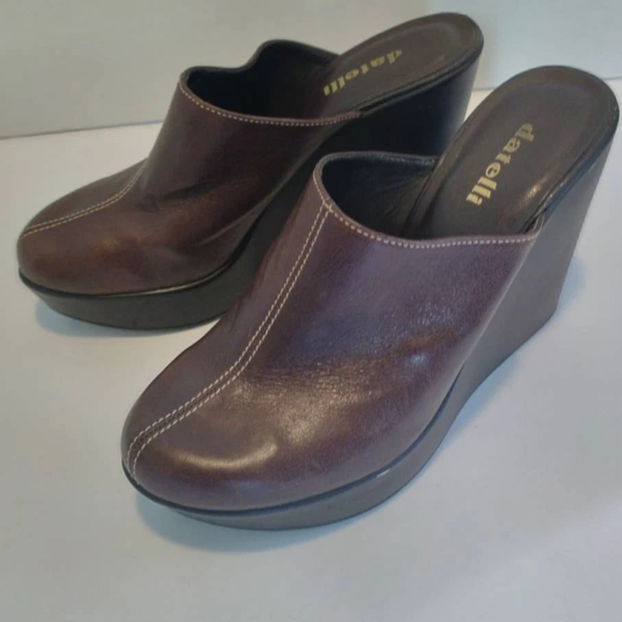 Datelli Leather Clog wedge Italian size 37 fits US like 7 Y2K 90 s