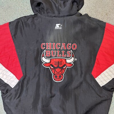 RARE VINTAGE 90'S CHICAGO BULLS STARTER NBA L PULLOVER COAT JACKET