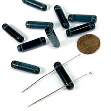 Czech Pressed Druk Tube 2-hole Glass Beads 25x6mm Montana blue 10pcs CL748