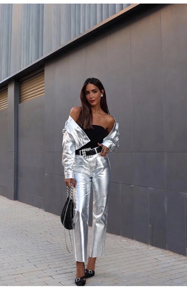 ZARA WOMAN FW23 Z1975 HIGH RISE STRAIGHT CUT METALLIC JEANS ALL