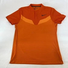 Mens L Nike Golf Shirt Modern Fit Dri Fit Snap Buttons Orange Athletic Wear
