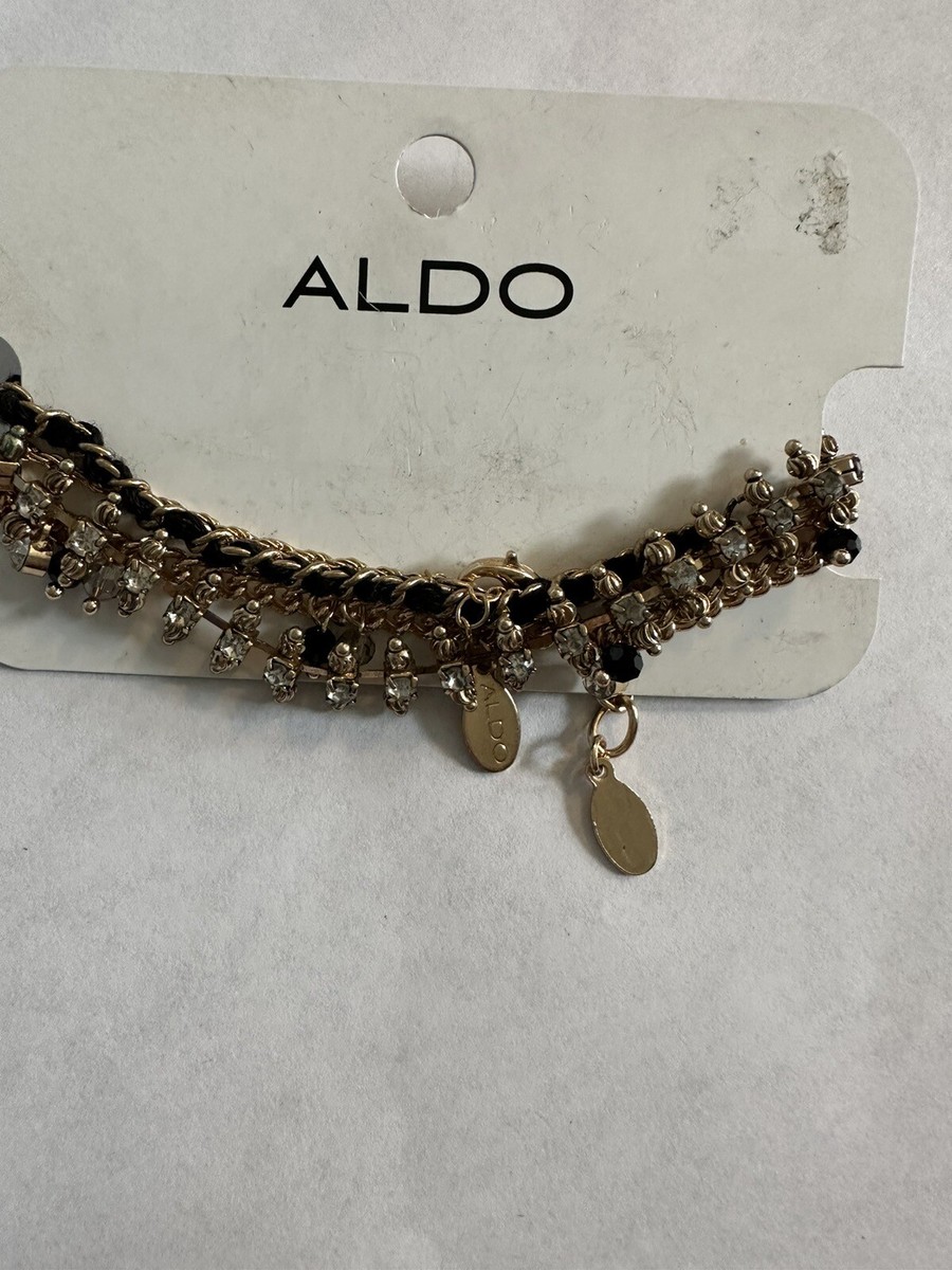 【ALDO】エラデ ブレスレット/Elade★Black/Gold Multi セット Aldo Layered Bracelet Set-Gold Toned Chain/Black Cord/Beaded