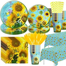 Sunflower Party Decorations Tableware for 24 Plates Cups Napkins Tablecloth Set