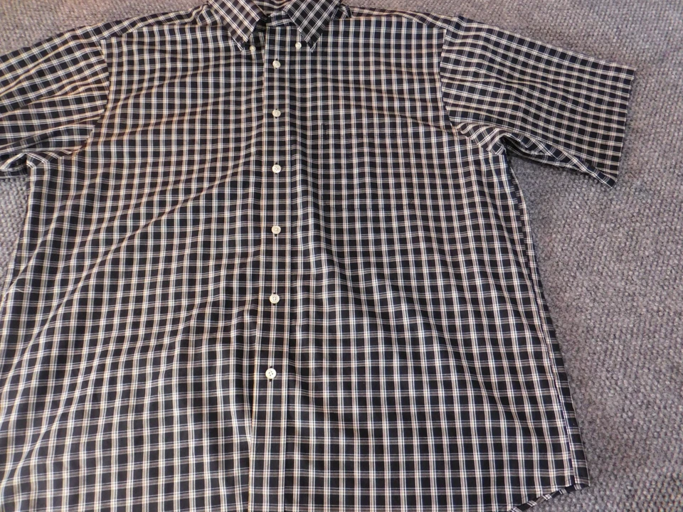 Roundtree & Yorke Mens Shirt Extra Large black plaid button down easy care - Image 2 of 4