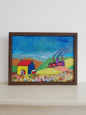 Original Naive Volkskunst Acryl Gemälde auf Leinwand - Restless Sky