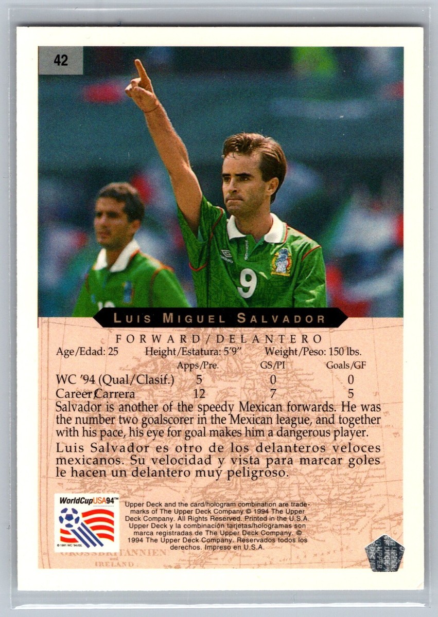 1994 Upper Deck World Cup USA 94 Luis Miguel Salvador #42 Soccer