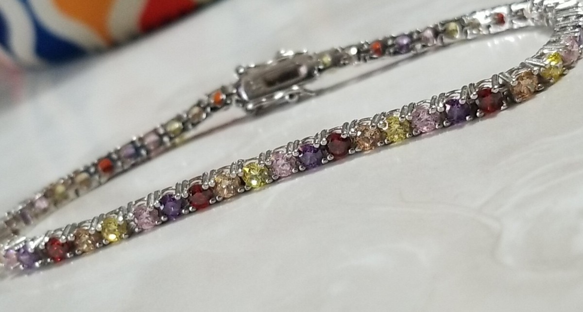 Jtv sterling silver multi color pink purple yellow red cz tennis