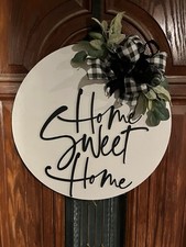 3D Home Sweet Home Door Hanger Wooden Wall Sign Laser Engraved Black  White