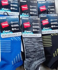 Hanes Mens X-Temp Performance 18p. Sz 6-12 Black , Blue White Ankle Socks