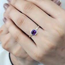 Elegant Amethyst Cushion Anniversary Ring 925 Sterling Silver Promise Ring Her