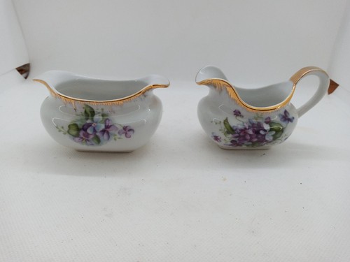 Vintage Lefton "Violets" Creamer & Sugar, Japan, Porcelain, VGC - Picture 5 of 5