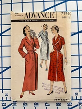 Advance Pattern 7816 Robes, size 12, Vintage 1956 factory fold