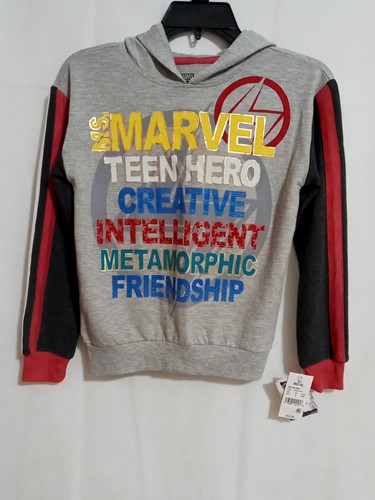 Ms. Marvel hooded sweatshirt girls size Medium (7/8) brand Hybrid NWT gray - Picture 5 of 12