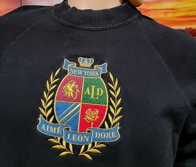 Aime Leon Dore ALD Crest Embroidered Washed Black Size M Crewneck
