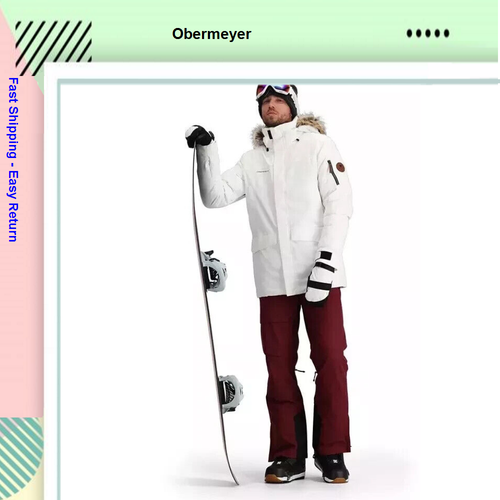 $399 Obermeyer Ridgeline Insulated Ski Jacket with Faux Fur (Men's), White,Larg - Picture 2 of 13
