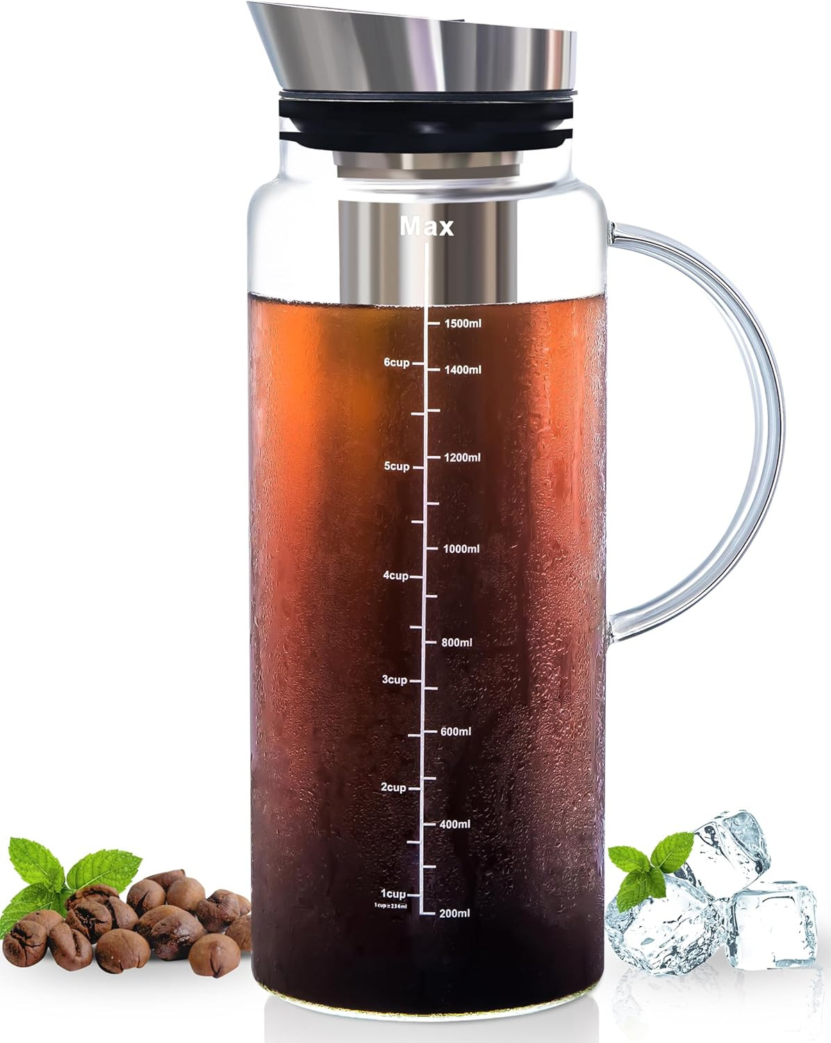 & Fruit Pitcher - Large Capacity 51 Ounces - Wit