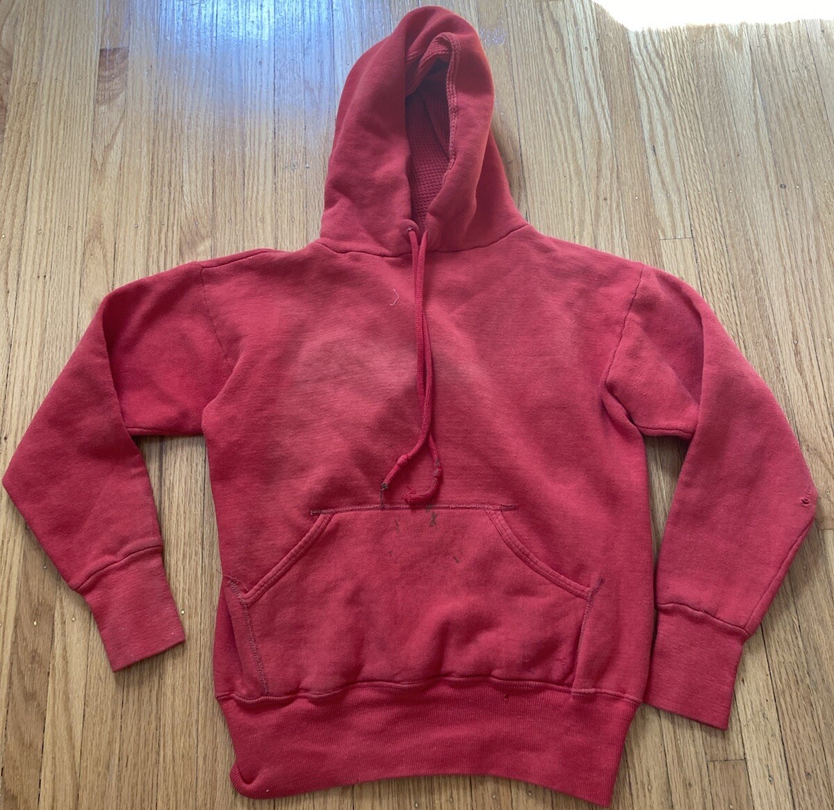 Vintage 50s/60s Sweatshirt Thermal Waffle Hoodie Red Distressed 