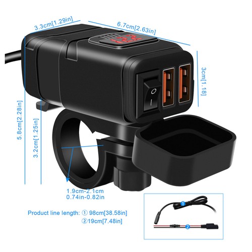 Dual USB Port Motorcycle Fast Charger Socket LED Voltmeter Display Switch - Picture 11 of 16