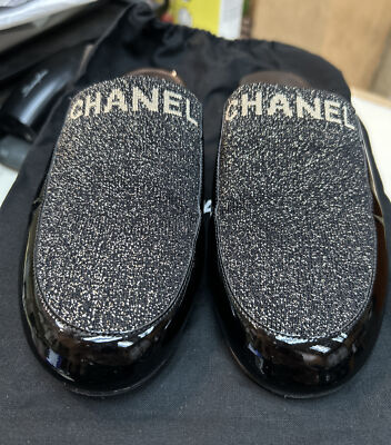 Chanel Interlocking CC Logo Black Fabric Size 4.5/35 Women's Mules
