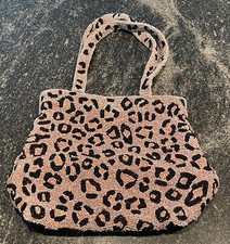 Moyna Beaded Purse Pink Black Leopard Print Seed Beads Handles Vintage Rare!