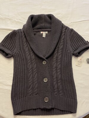 Like, Love Gray Sleeveless Cardigan Sweater Short Sleeve Dive L 14