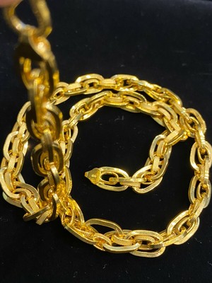 Collier Chaîne Lien Cubain En Or 22 Carats 916 - Unisexe Dubai - Fait Main - Longueur 20 Pouces