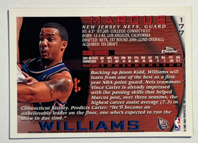 2006-07 Topps Chrome Basketball #177 Marcus Williams RC Rookie