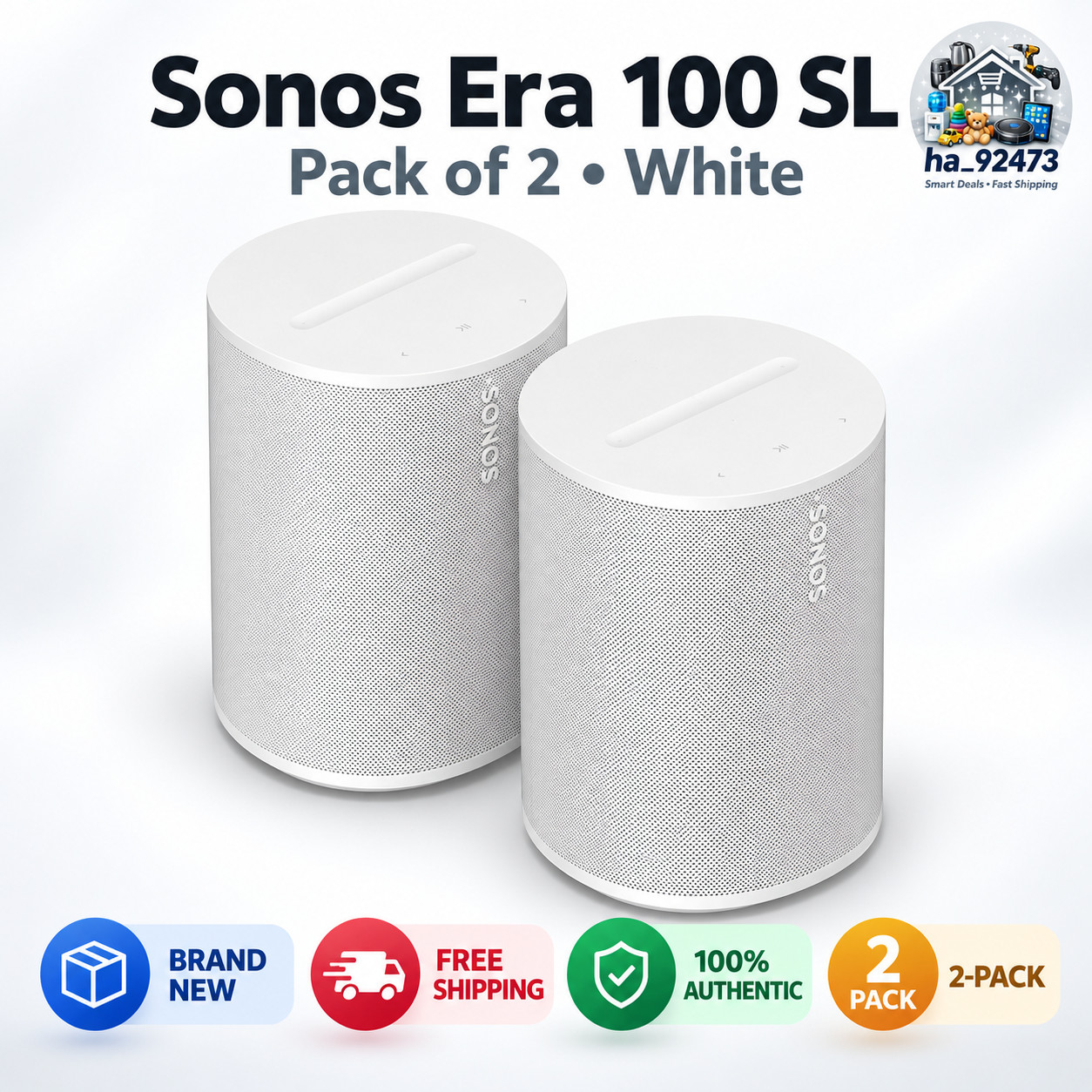 🎵Sale Sonos Era 100 SL Pair 2-Pack Wireless Speakers Black White WiFi Bluetooth