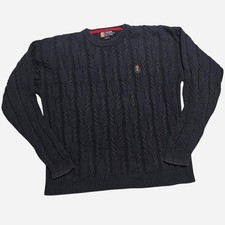 Vintage Chaps Ralph Lauren Men's Navy Cable-Knit Cotton Pullover Sweater XL