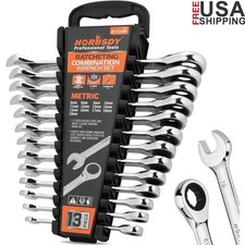 72 Tooth Metric Ratchet Wrench Set Chrome Vanadium Steel Organizer Rack 13 Sizes