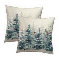 Watercolor Green Tree Pillow Cover 18" x 18" Pack of 2 Watercolor Pine Tree