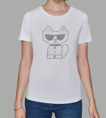 Karl Lagerfeld Paris Women's  Choupette Cat Logo T-Shirt Tee White Size XS NWT