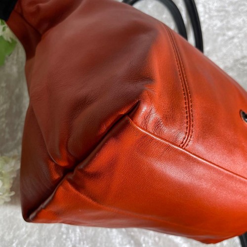 Rare Longchamp Pliage Orange Cuir Custom Made All Leather - Picture 10 of 20