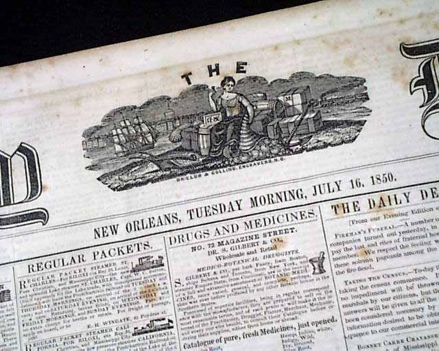 Rare Antebellum NEW ORLEANS Pre Civil War Deep South Anti Abolitionist 1850 News