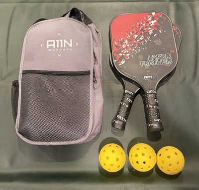 A11N HyperFeather R Pickleball Paddles Set of 2 Rackets Black Red - Case 3 Balls