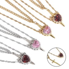 New Heart And Sword Necklace Set Gold Color Stainless Steel Crystal Couple