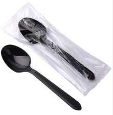 Plastic Spoons Individually Wrapped, 100pcs Heavy Duty Disposable Black