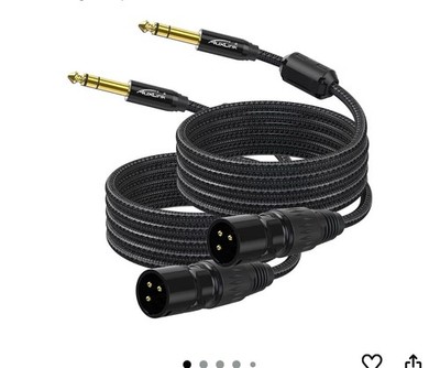XLR Male To 1/4 Inch TRS Cable 2 Pack 15FT Gold Plated Nylon Braided Cord