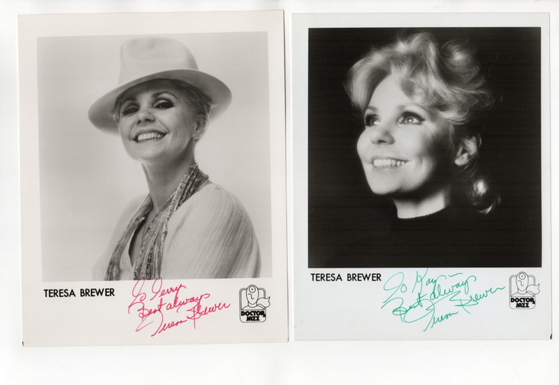 Teresa Brewer Lot 2  hand SIGNED inscribed 8x10" Photos Autographed Danny's Song