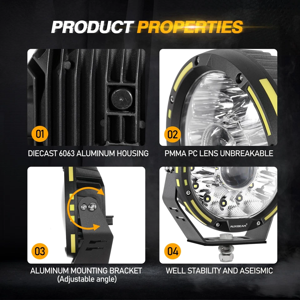 AUXBEAM 360-PRO 7" LED Luces de Conducción Cubierta Antiniebla y Negra para Polaris Sportsmen Foto 4 de 4