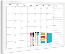Magnetic White Board Calendar 24''x 18'' Monthly Dry Erase Planner Wall W/ White