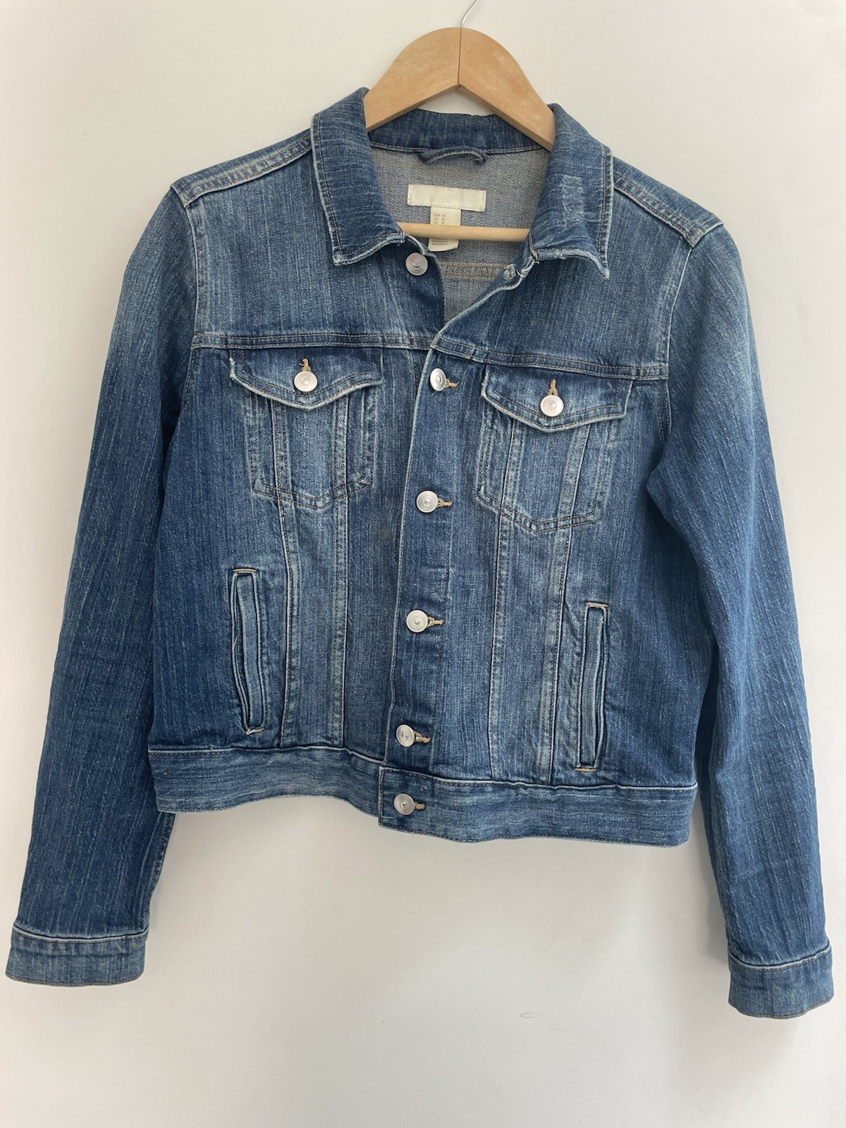 H&M Women's Classic Cotton Button-Up Stretch Denim Long Sleeve Jacket Blue Sz 10