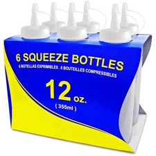 Restaurant Quality Clear Squeeze Bottles, 12oz - 6 Pack