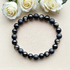 Triple Protection Beads Black Tourmaline Onyx Obsidian Healing Bracelet 6MM
